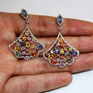 Very beautiful multi sapphire earring Rosecut pave diamond earrings 925 sterling silver handmade silver finish diamond earring