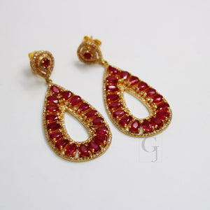 18k Gold Designer Ruby Earring Rosecut Pave Diamond Earrings 925 Sterling Silver Handmade Silver Finish Diamond Earring