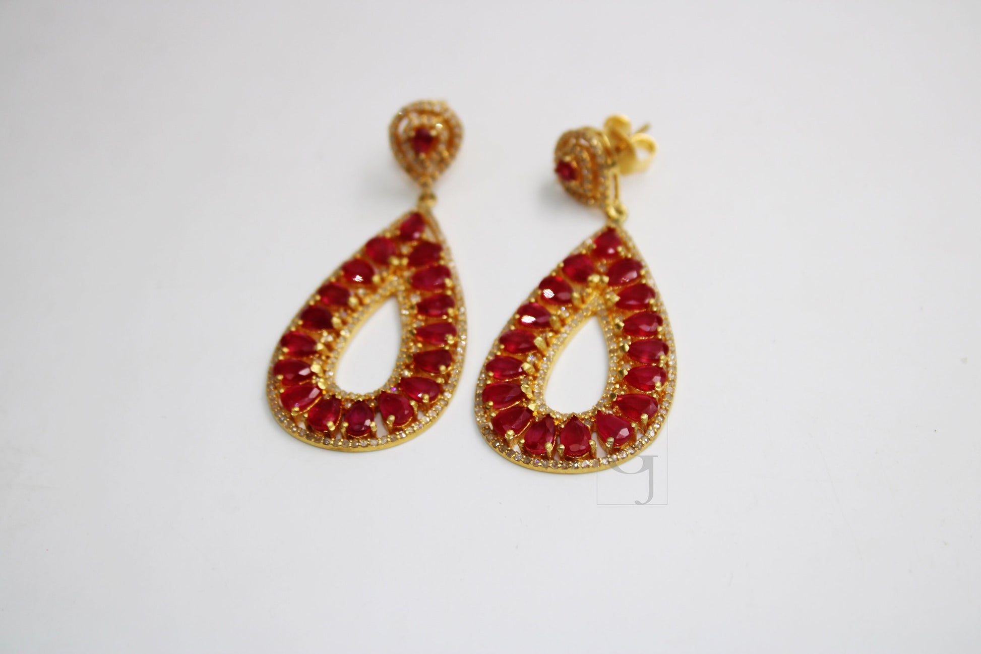 18k Gold Designer Ruby Earring Rosecut Pave Diamond Earrings 925 Sterling Silver Handmade Silver Finish Diamond Earring