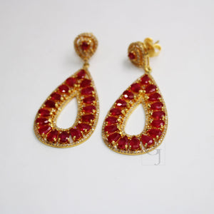 18k Gold Designer Ruby Earring Rosecut Pave Diamond Earrings 925 Sterling Silver Handmade Silver Finish Diamond Earring