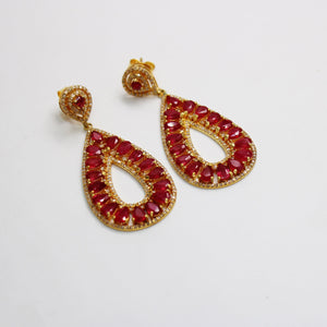 18k Gold Designer Ruby Earring Rosecut Pave Diamond Earrings 925 Sterling Silver Handmade Silver Finish Diamond Earring