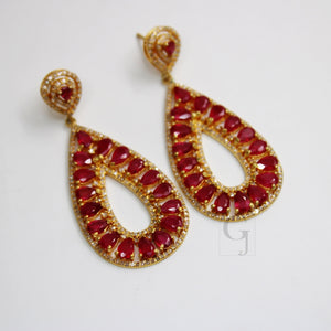 18k Gold Designer Ruby Earring Rosecut Pave Diamond Earrings 925 Sterling Silver Handmade Silver Finish Diamond Earring