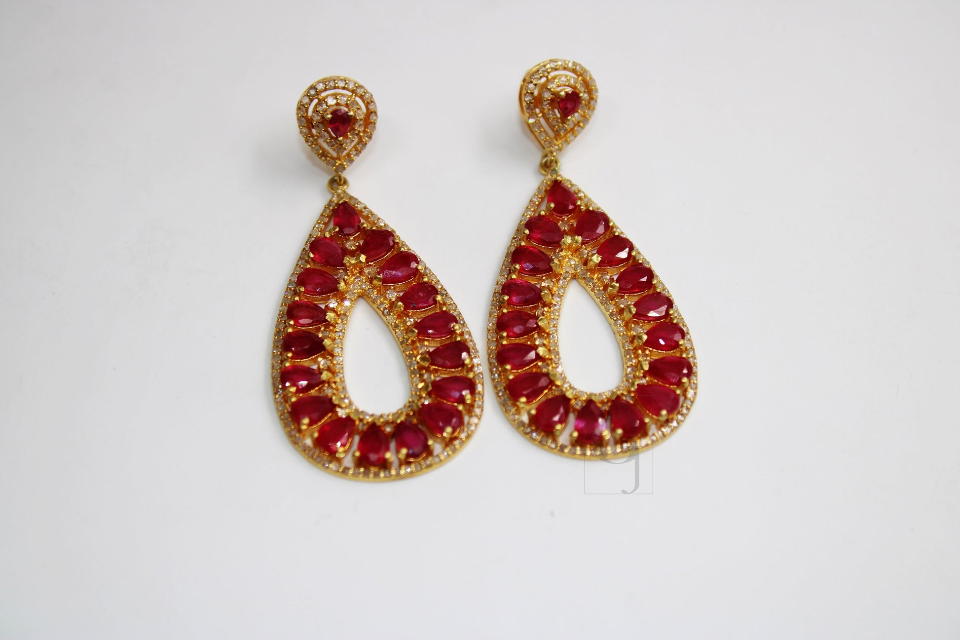 18k Gold Designer Ruby Earring Rosecut Pave Diamond Earrings 925 Sterling Silver Handmade Silver Finish Diamond Earring