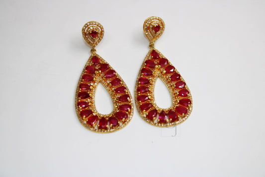 18k Gold Designer Ruby Earring Rosecut Pave Diamond Earrings 925 Sterling Silver Handmade Silver Finish Diamond Earring