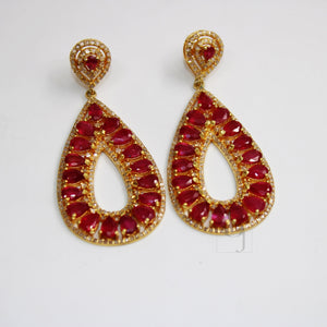 18k Gold Designer Ruby Earring Rosecut Pave Diamond Earrings 925 Sterling Silver Handmade Silver Finish Diamond Earring