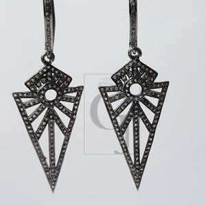 Antique look oxidized Arrow head designer earrings Rosecut pave diamond earrings 925 sterling silver handmade silver finish diamond earrings