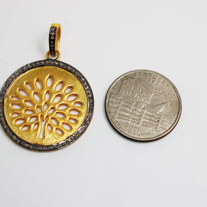 14k Gold Tree Of Hope Pendant Designer Rosecut Pave Diamond Pendant 925 Sterling Silver Handmade Finish Diamond Charms Necklace Pendant