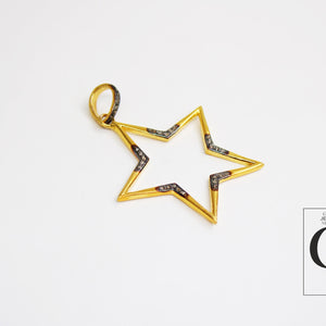 Beautiful Star Pendant 14k Gold Designer Rosecut Pave Diamond Pendant 925 Sterling Silver Handmade Finish Diamond Charms Necklace Pendant