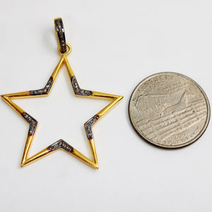 Beautiful Star Pendant 14k Gold Designer Rosecut Pave Diamond Pendant 925 Sterling Silver Handmade Finish Diamond Charms Necklace Pendant