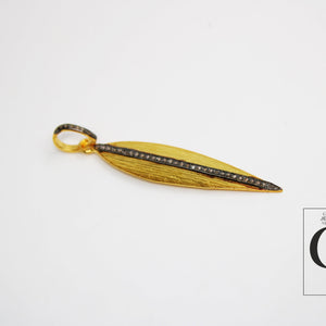 New 14k gold long leaf pendant designer Rosecut pave diamond pendant 925 sterling silver handmade finish diamond charms necklace pendant