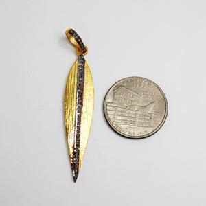 New 14k gold long leaf pendant designer Rosecut pave diamond pendant 925 sterling silver handmade finish diamond charms necklace pendant