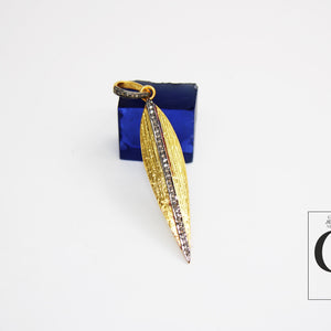 New 14k gold long leaf pendant designer Rosecut pave diamond pendant 925 sterling silver handmade finish diamond charms necklace pendant
