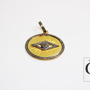 14k Gold Evil Eye Pendant Designer Rosecut Pave Diamond Pendant 925 Sterling Silver Handmade Finish Diamond Charms Necklace Pendant