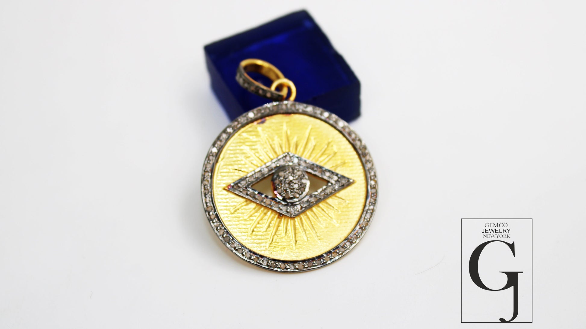 14k Gold Evil Eye Pendant Designer Rosecut Pave Diamond Pendant 925 Sterling Silver Handmade Finish Diamond Charms Necklace Pendant