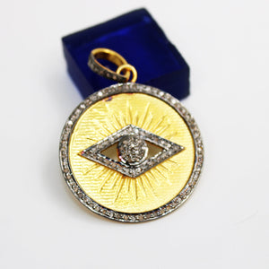 14k Gold Evil Eye Pendant Designer Rosecut Pave Diamond Pendant 925 Sterling Silver Handmade Finish Diamond Charms Necklace Pendant