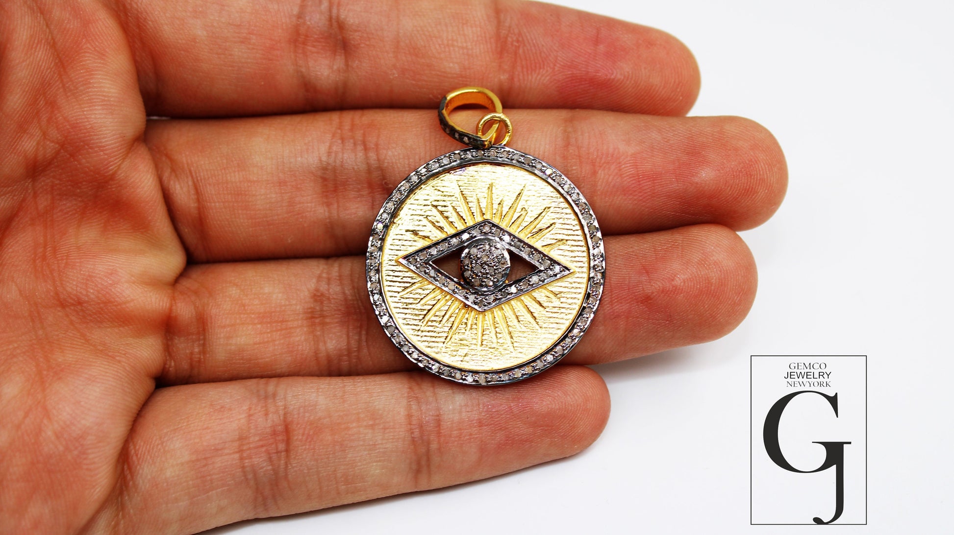 14k Gold Evil Eye Pendant Designer Rosecut Pave Diamond Pendant 925 Sterling Silver Handmade Finish Diamond Charms Necklace Pendant