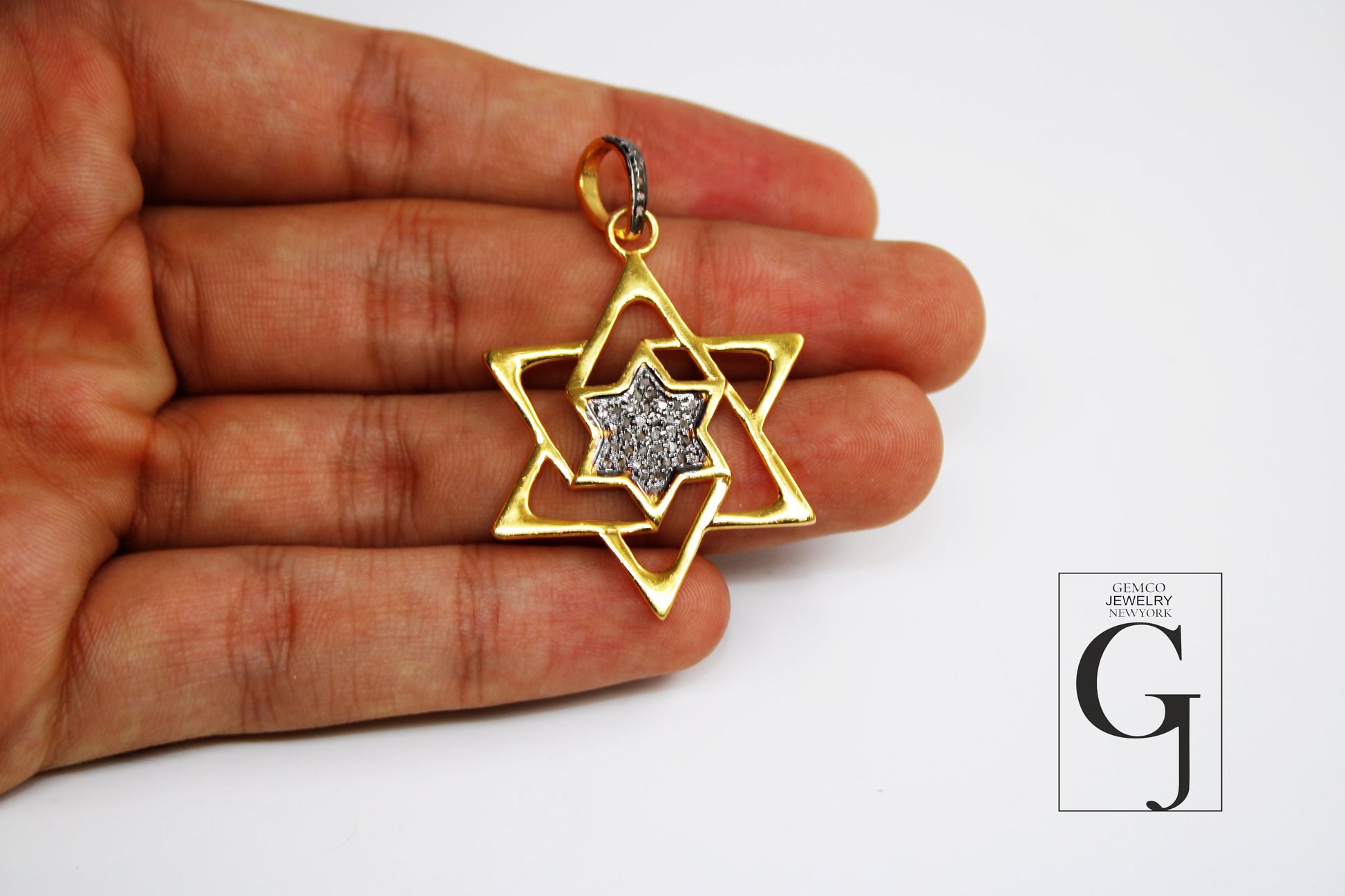 Roman Star pendant 14k gold designer Rosecut pave diamond pendant 925 sterling silver handmade finish diamond charms necklace pendant