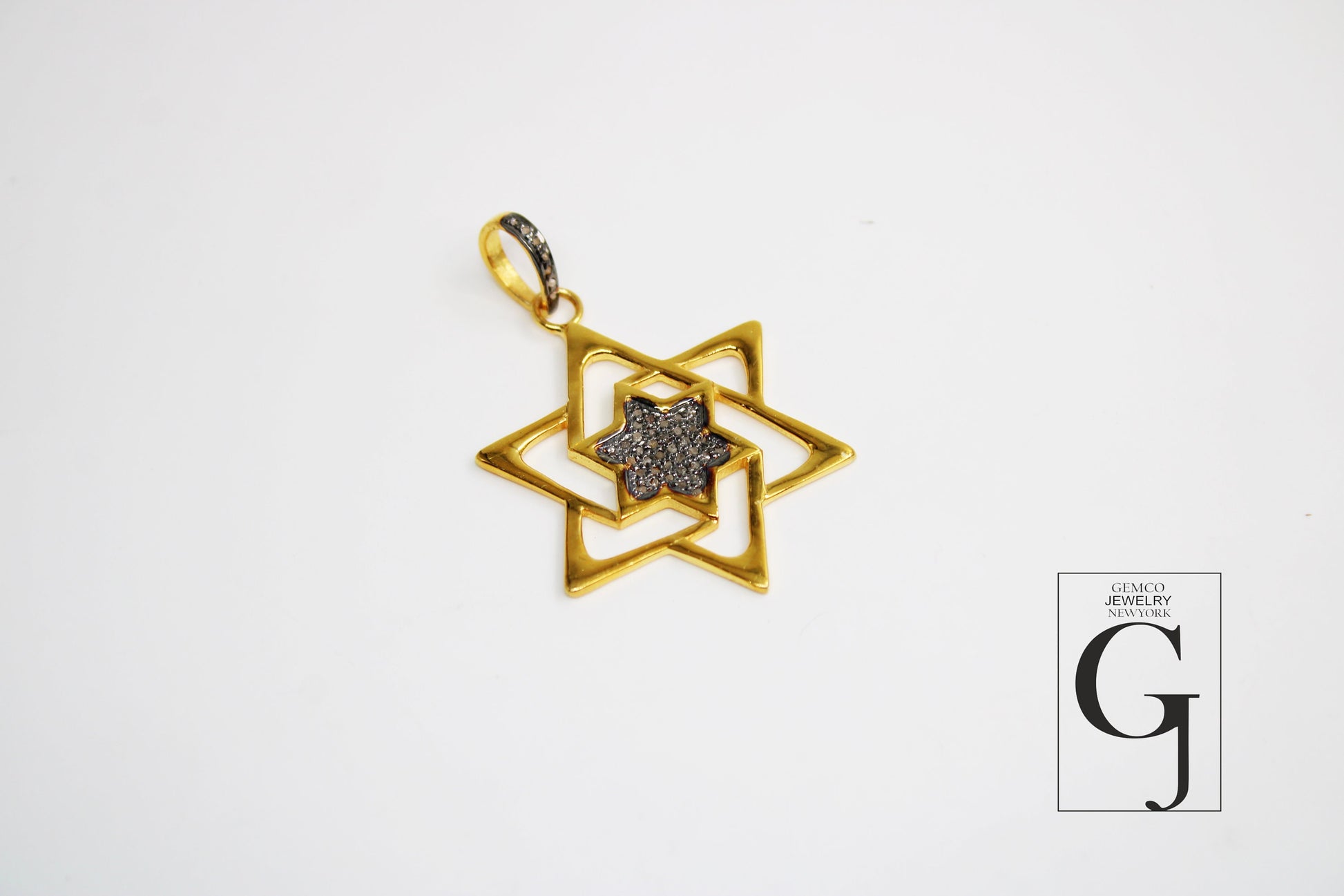 Roman Star pendant 14k gold designer Rosecut pave diamond pendant 925 sterling silver handmade finish diamond charms necklace pendant