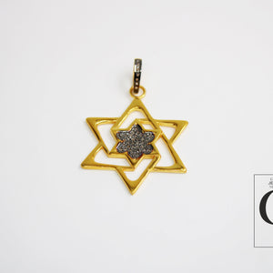 Roman Star pendant 14k gold designer Rosecut pave diamond pendant 925 sterling silver handmade finish diamond charms necklace pendant
