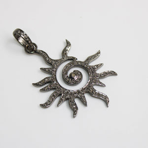 Antique Design Sun Pendant Good Quality Rosecut Pave Diamond Pendant 925 Sterling Silver Handmade Finish Diamond Charms Necklace Pendant