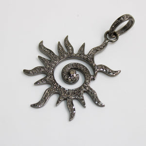 Antique Design Sun Pendant Good Quality Rosecut Pave Diamond Pendant 925 Sterling Silver Handmade Finish Diamond Charms Necklace Pendant