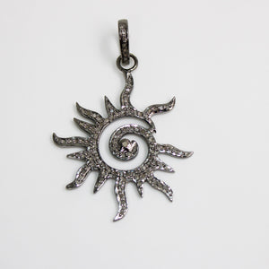 Antique Design Sun Pendant Good Quality Rosecut Pave Diamond Pendant 925 Sterling Silver Handmade Finish Diamond Charms Necklace Pendant