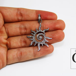 Antique Design Sun Pendant Good Quality Rosecut Pave Diamond Pendant 925 Sterling Silver Handmade Finish Diamond Charms Necklace Pendant