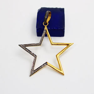 Star Gift Pendant 14k Gold Designer Rosecut Pave Diamond Pendant 925 Sterling Silver Handmade Finish Diamond Charms Necklace Pendant