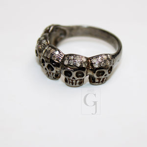 Antique Look Designer Skull Ring Rosecut Pave Diamond Rings 925 Sterling Silver Handmade Silver Finish Diamond Ring