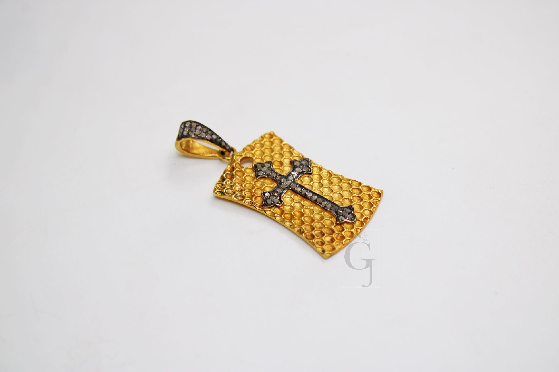 18K GOLD Cross Dogtag Pendant Designer Rosecut Pave Diamond Pendant 925 Sterling Silver Handmade Finish Diamond Charms Necklace Pendant