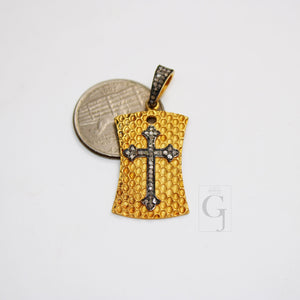 18K GOLD Cross Dogtag Pendant Designer Rosecut Pave Diamond Pendant 925 Sterling Silver Handmade Finish Diamond Charms Necklace Pendant