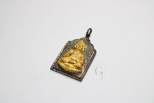 Antique Look Buddha Pendant Designer Rosecut Pave Diamond Pendant 925 Sterling Silver Handmade Finish Diamond Charms Necklace Pendant