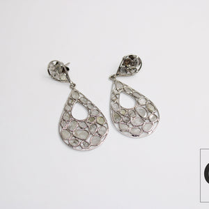 Teardrop shiny finish polki diamond earring Rosecut pave diamond earrings 925 sterling silver handmade silver finish flat diamond earrings