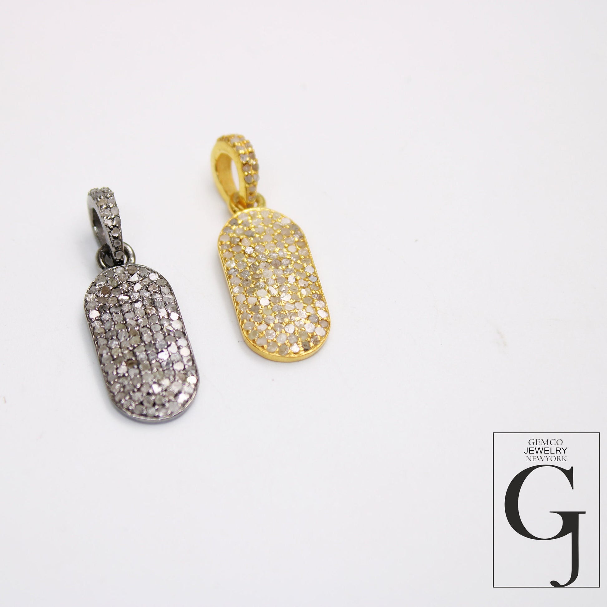 Very Beautiful Dogtag Designer Pendant Rosecut Pave Diamond Pendant 925 Sterling Silver Handmade Finish Diamond Charms Necklace Pendant