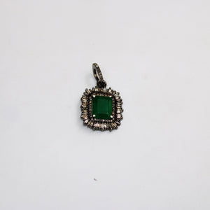 Fashionable baguette designer emerald pendant Rosecut pave diamond pendant 925 sterling silver handmade finish diamond charm necklace pendan