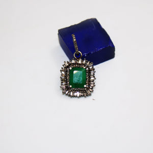 Fashionable baguette designer emerald pendant Rosecut pave diamond pendant 925 sterling silver handmade finish diamond charm necklace pendan