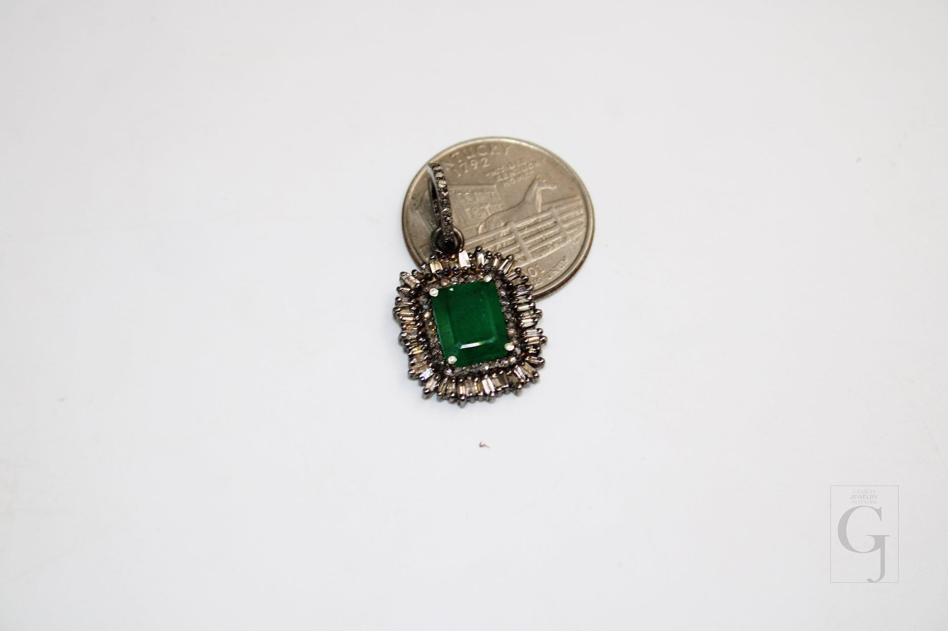 Fashionable baguette designer emerald pendant Rosecut pave diamond pendant 925 sterling silver handmade finish diamond charm necklace pendan
