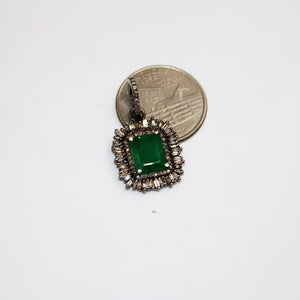 Fashionable baguette designer emerald pendant Rosecut pave diamond pendant 925 sterling silver handmade finish diamond charm necklace pendan