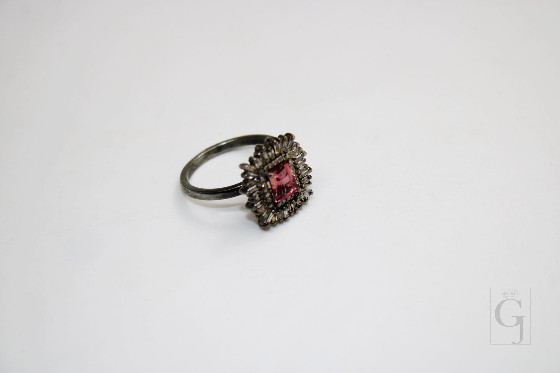 Beautiful Designer Pink Tourmaline Baguette Diamond Ring Rosecut Pave Diamond Rings 925 Sterling Silver Handmade Silver Finish Diamond Ring