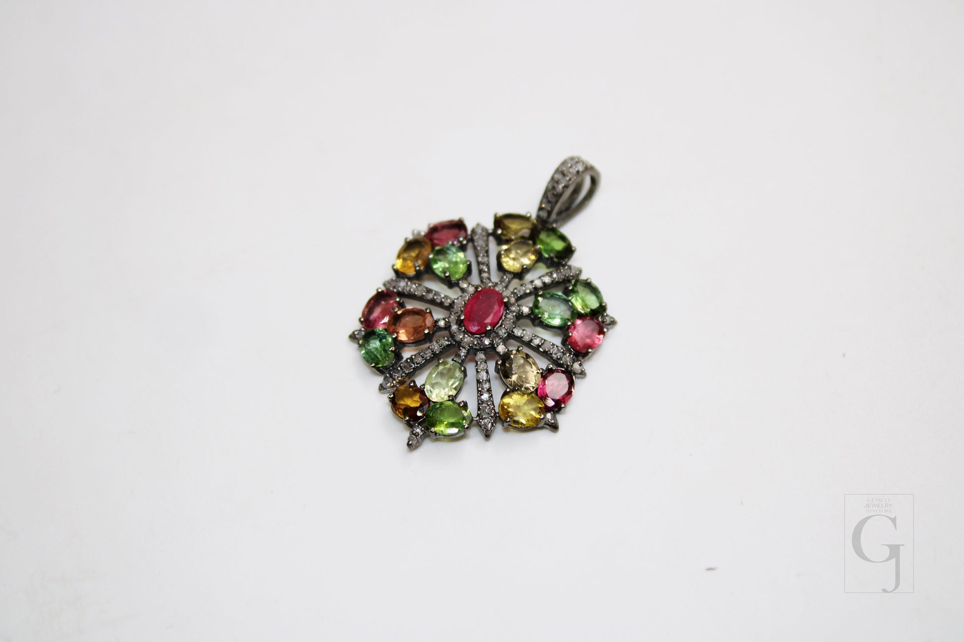 Beautiful Designer Multi Tourmaline Pendant Rosecut Pave Diamond Pendant 925 Sterling Silver Handmade Finish Diamond Charms Necklace Pendant