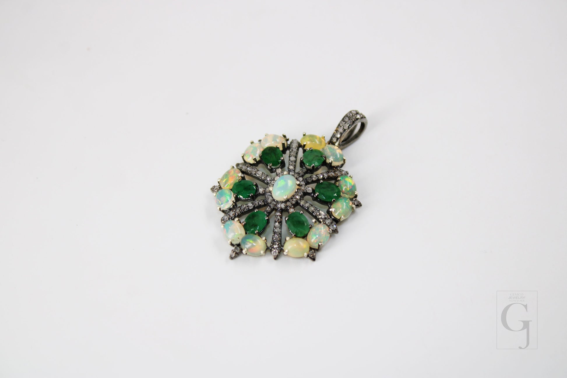 Beautiful Designer Emerald Opal Pendant  Rosecut Pave Diamond Pendant 925 Sterling Silver Handmade Finish Diamond Charms Necklace Pendant