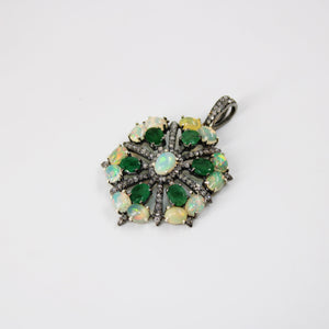 Beautiful Designer Emerald Opal Pendant  Rosecut Pave Diamond Pendant 925 Sterling Silver Handmade Finish Diamond Charms Necklace Pendant