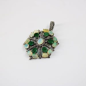 Beautiful Designer Emerald Opal Pendant  Rosecut Pave Diamond Pendant 925 Sterling Silver Handmade Finish Diamond Charms Necklace Pendant