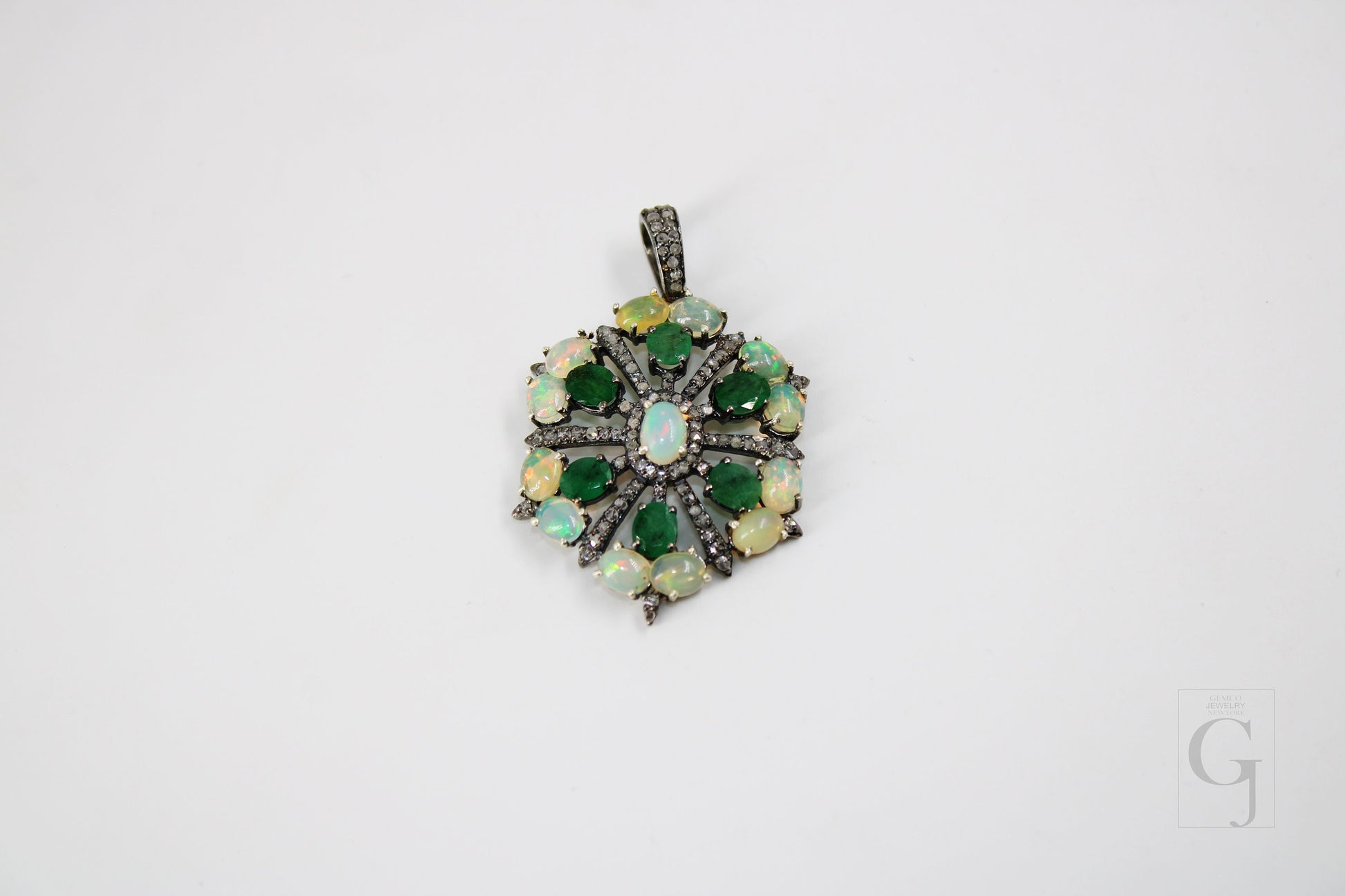 Beautiful Designer Emerald Opal Pendant  Rosecut Pave Diamond Pendant 925 Sterling Silver Handmade Finish Diamond Charms Necklace Pendant