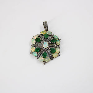 Beautiful Designer Emerald Opal Pendant  Rosecut Pave Diamond Pendant 925 Sterling Silver Handmade Finish Diamond Charms Necklace Pendant