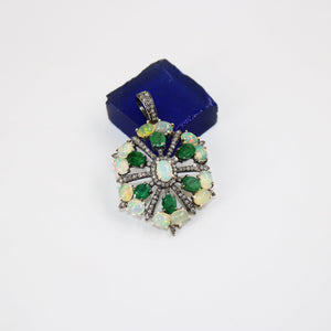 Beautiful Designer Emerald Opal Pendant  Rosecut Pave Diamond Pendant 925 Sterling Silver Handmade Finish Diamond Charms Necklace Pendant