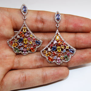 Very beautiful multi sapphire earring Rosecut pave diamond earrings 925 sterling silver handmade silver finish diamond earring