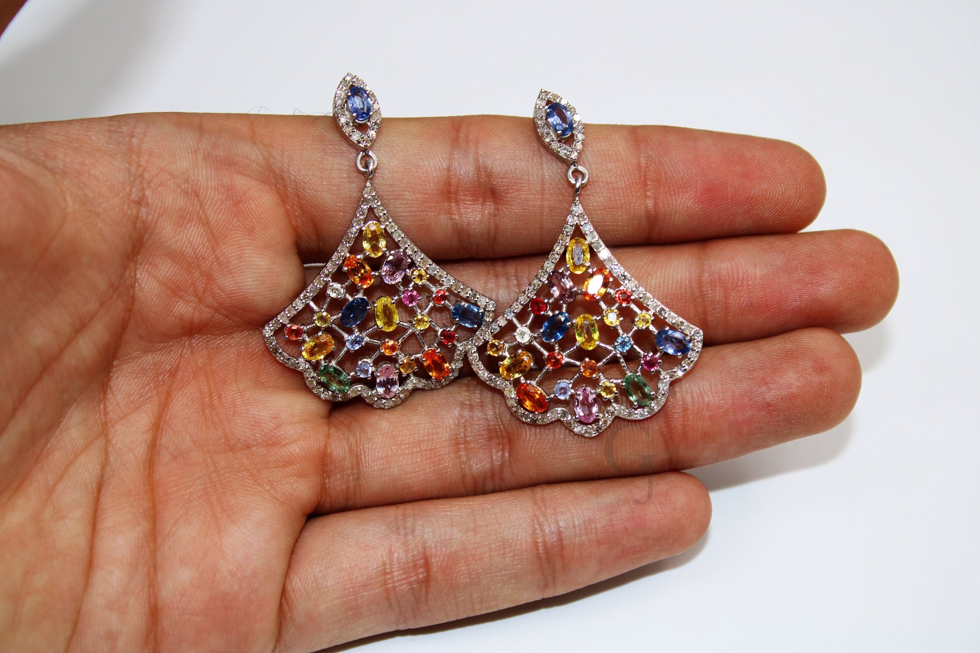 Very beautiful multi sapphire earring Rosecut pave diamond earrings 925 sterling silver handmade silver finish diamond earring