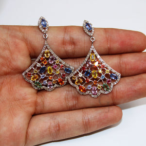 Very beautiful multi sapphire earring Rosecut pave diamond earrings 925 sterling silver handmade silver finish diamond earring