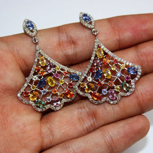 Very beautiful multi sapphire earring Rosecut pave diamond earrings 925 sterling silver handmade silver finish diamond earring